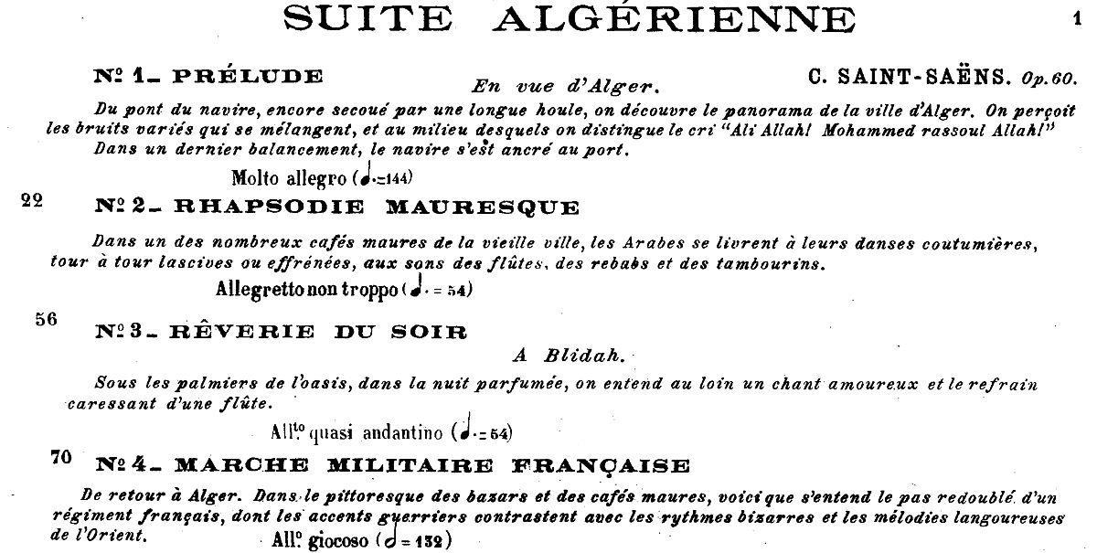 SaintSaens Suite Algerienne Extraits Textes Partition