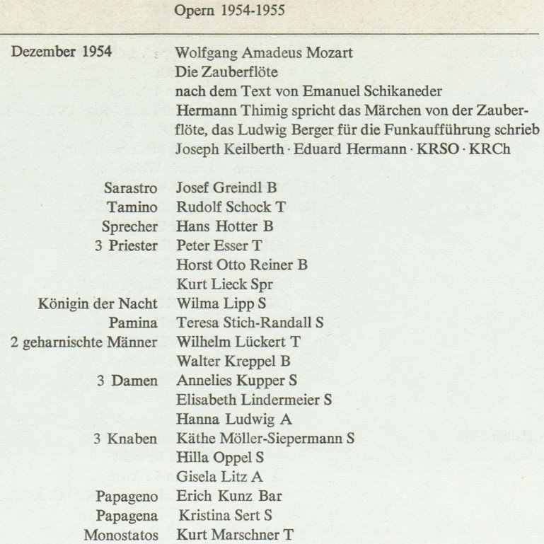 Mozart Die Zauberfloete KRSO Keilberth 12 1954 Interpreten Seite 78