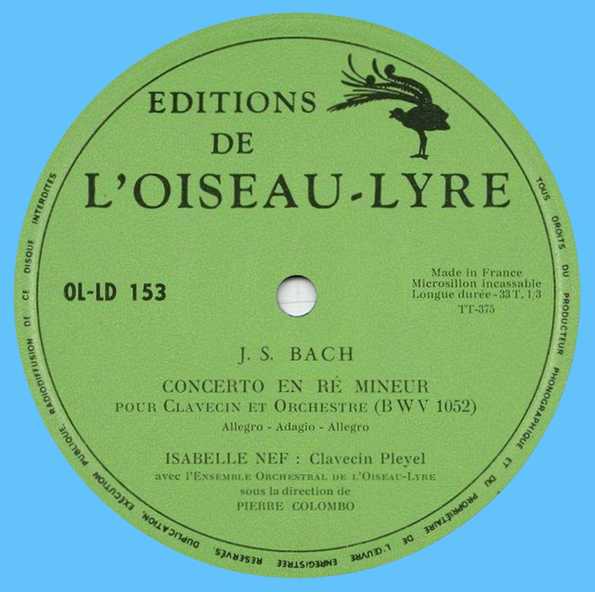 Bach BWV 1052 Bach CPE Wq 17 Nef EOOiseauLyre Colombo Label 1 64C2FB